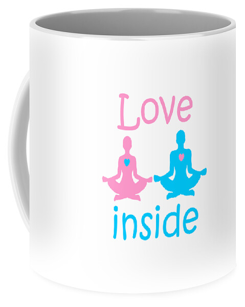 Lifestyle Coffee Mug featuring the digital art Love inside - a couple of yogis in the Lotus position meditate at Valentine's day with hearts #1 by Elena Sysoeva