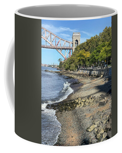 Hell Gate Bridge Coffee Mug featuring the photograph Low Tide on the East River #1 by Cate Franklyn