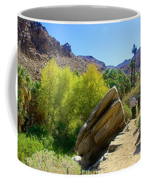 Washingtonian Fan Palm Grove In Lower Palm Canyon From Beginning Of Fern Trail In Indian Canyons Near Palm Springs Coffee Mug featuring the photograph Lower Palm Canyon Trail in Indian Canyons near Palm Springs, California #1 by Ruth Hager