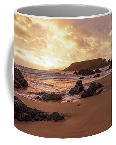 Panorama Coffee Mug featuring the photograph Marloes Sands Beach Sunset Pembrokeshire Coast Wales #1 by Sonny Ryse