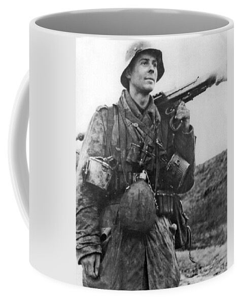 Mg 15 Machine Gunner In The Cockpit Of A Dornier Do 17 Bomber Coffee Mug featuring the painting MG 15 machine gunner in the cockpit of a Dornier Do 17 bomber #1 by MotionAge Designs