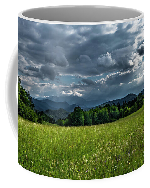Alps Alpine Coffee Mug featuring the photograph Mountains Of Alps And Rural Landscape In Austria by Andreas Berthold