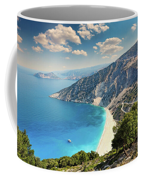 Myrtos Coffee Mug featuring the photograph Myrtos beach in Kefalonia, Greece #1 by Constantinos Iliopoulos