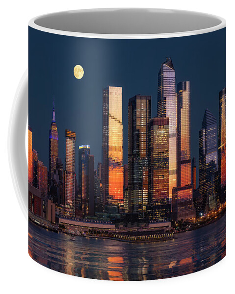 Nyc Coffee Mug featuring the photograph NYC Skyline Moon #1 by Susan Candelario