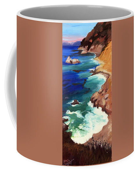 Cliff Coffee Mug featuring the painting Ocean View at Big Sur #1 by Alice Leggett