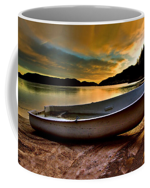 Fishing Boat Coffee Mug featuring the photograph Old Fishing Boat At Sunset by Sandi OReilly