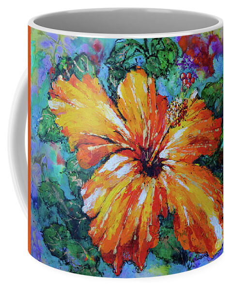 Orange Hibiscus Coffee Mug featuring the painting Orange Hibiscus by Jyotika Shroff