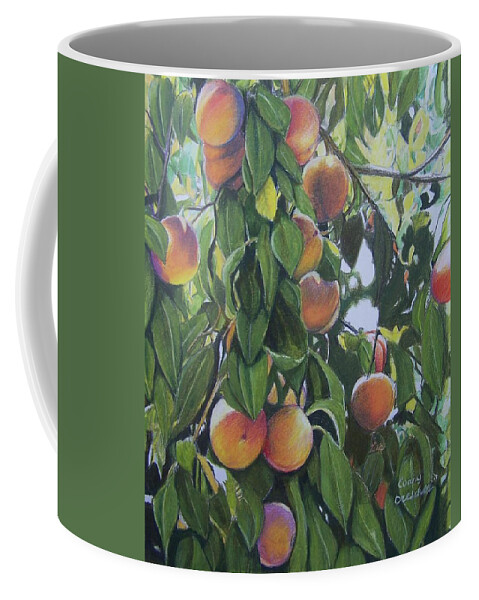 Peaches Coffee Mug featuring the mixed media Peaches #1 by Constance DRESCHER