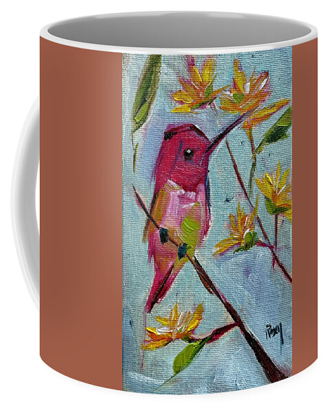 Pink Coffee Mug featuring the painting Pink Hummingbird #1 by Roxy Rich