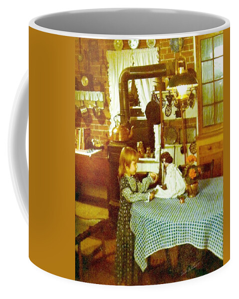 Digital Historic Kitchen Family Child Coffee Mug featuring the digital art Playing With Dolly #1 by Bob Shimer