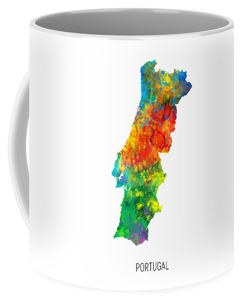 Portugal Coffee Mug featuring the digital art Portugal Watercolor Map by Michael Tompsett