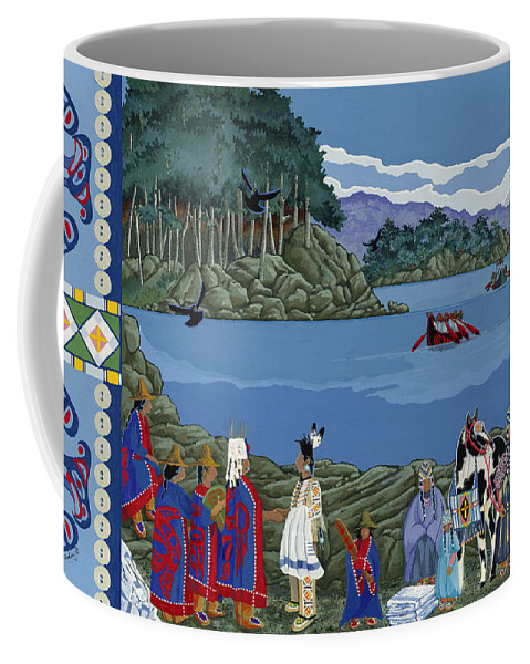 Native American Artwork Coffee Mug featuring the painting Potlatch We Are All Related #1 by Chholing Taha