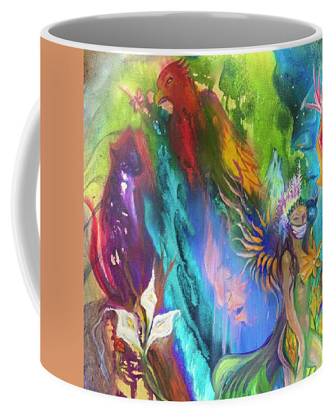Masks Coffee Mug featuring the painting Premonition #1 by Sofanya White