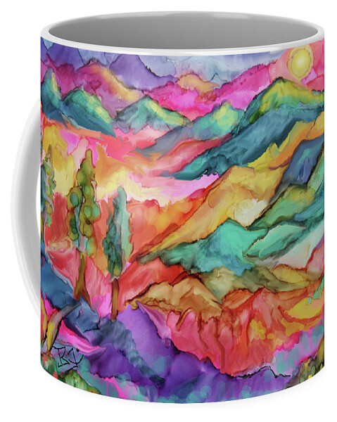 Colorful Southwest Coffee Mug featuring the painting Rainbow Hills #1 by Jean Batzell Fitzgerald