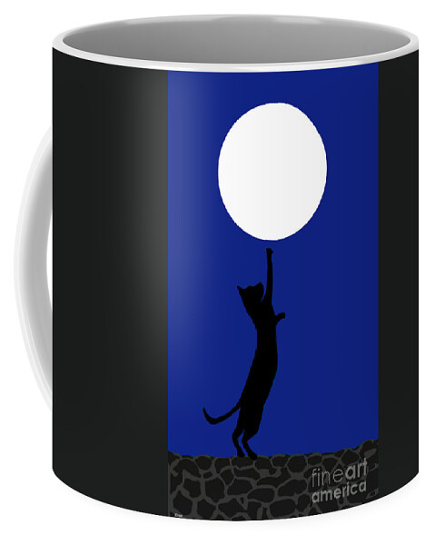 Black Cat Coffee Mug featuring the digital art Reaching for the moon by Elaine Hayward