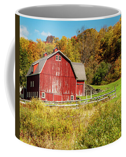 Rural Coffee Mug featuring the photograph Red Barn Farm by Cathy Kovarik