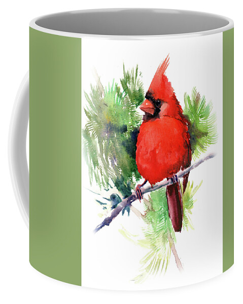 Cardinal Bird Coffee Mug featuring the painting Red Cardinal Bird #1 by Suren Nersisyan