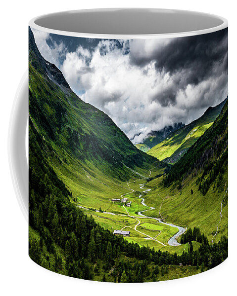 Abandoned Coffee Mug featuring the photograph Remote Chapel In Rural Landscape At Mountain Grossvenediger In Tirol In Austria #1 by Andreas Berthold
