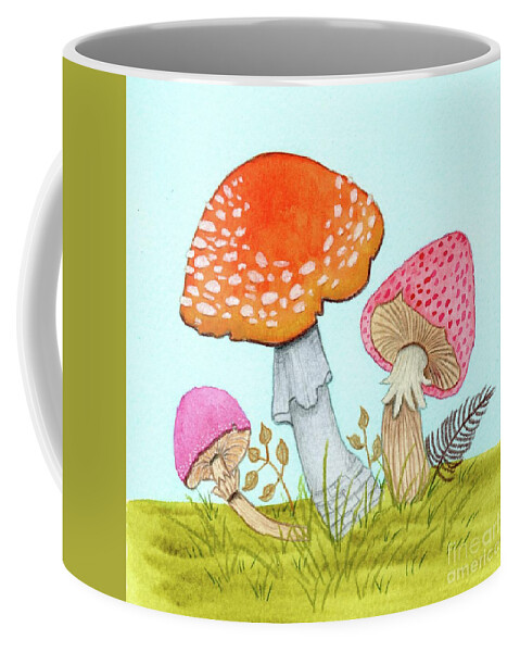Retro Mushrooms Coffee Mug featuring the painting Retro Mushrooms 3 by Donna Mibus