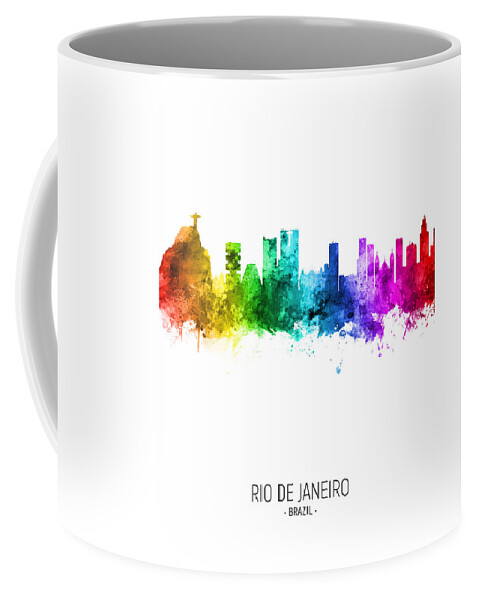 Rio De Janeiro Coffee Mug featuring the digital art Rio de Janeiro Brazil Skyline #98 #1 by Michael Tompsett