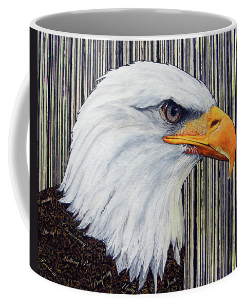 Eagle Coffee Mug featuring the mixed media Samuel by Jacqueline Bevan