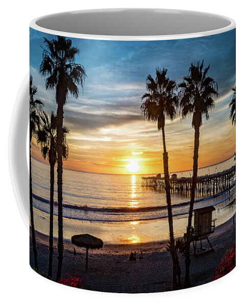 Beach Coffee Mug featuring the photograph San Clemente Pier at Sunset by David Levin