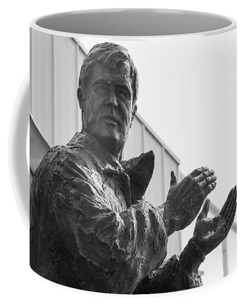 Bozeman Montana Coffee Mug featuring the photograph Sonny Holland statue at Montna State University in black and white #1 by Eldon McGraw