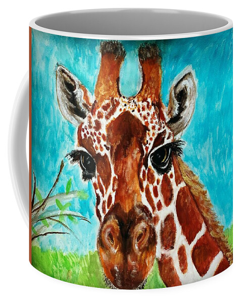 Giraffe Coffee Mug featuring the painting Soulful Giraffe Gaze by Melody Fowler