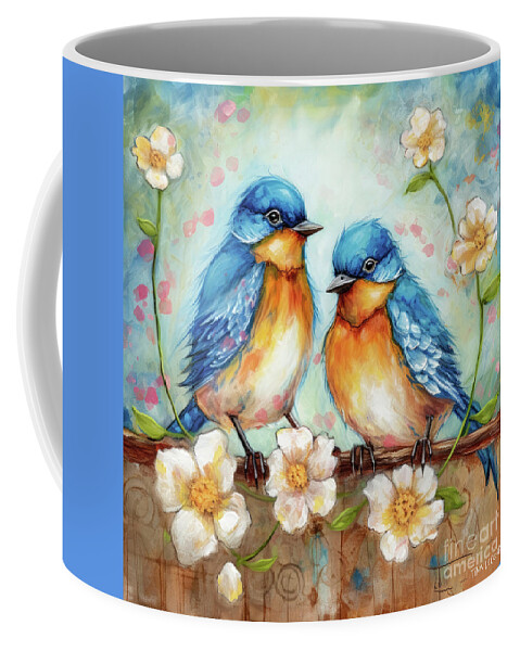 Bluebirds Coffee Mug featuring the painting The Spring Bluebirds by Tina LeCour