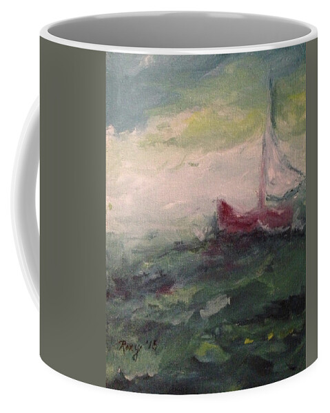 Impressionism Coffee Mug featuring the painting Stormy Sailboat #1 by Roxy Rich