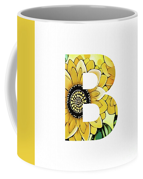 Letter B Coffee Mug featuring the digital art Alphabet Letter B Sunflower by Tina LeCour