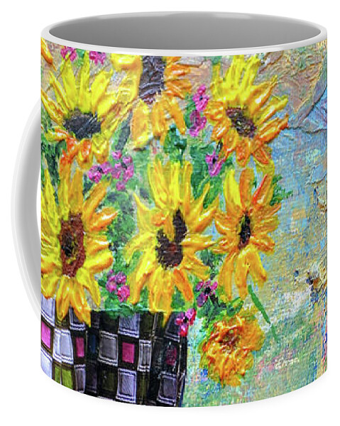 Sunflower Multimedia Coffee Mug featuring the painting Sunflowers Warmth #1 by Haleh Mahbod