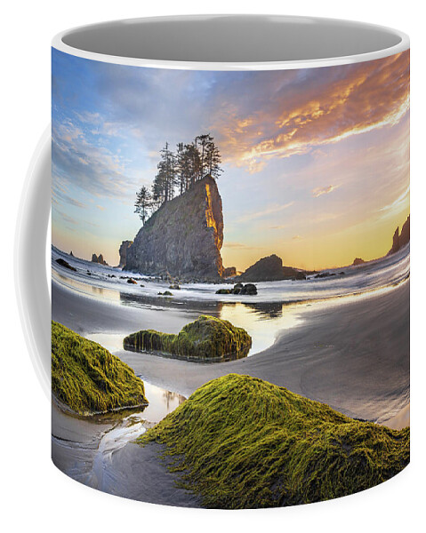 Landscape Coffee Mug featuring the photograph Sunset reflections on the beach at Olympic National Park by Robert Miller