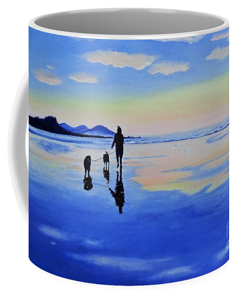 Rockaway Beach Coffee Mug featuring the painting Sunset stroll by Lisa Rose Musselwhite