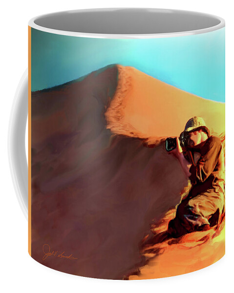 Sand Dune Coffee Mug featuring the painting The Explorer by Joel Smith