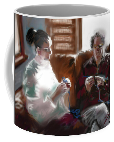 Knitting Coffee Mug featuring the painting The Knitters #1 by Jean Pacheco Ravinski