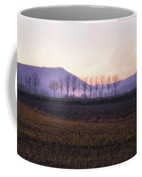 Agriculture Coffee Mug featuring the photograph The mist settles in the valley after sunset by Jordi Carrio Jamila