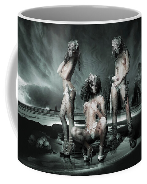Digital Remake Metaphor Neosurrealism Art Picture Coffee Mug featuring the digital art The Three Graces Remake Gods and Heroes by George Grie