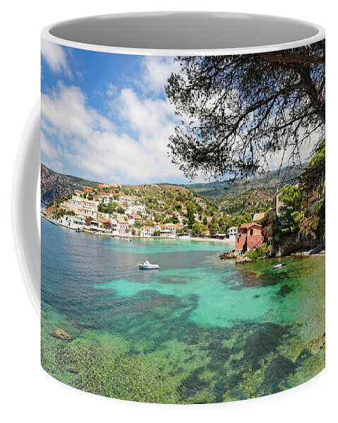 Assos Coffee Mug featuring the photograph The village Assos in Kefalonia, Greece #1 by Constantinos Iliopoulos