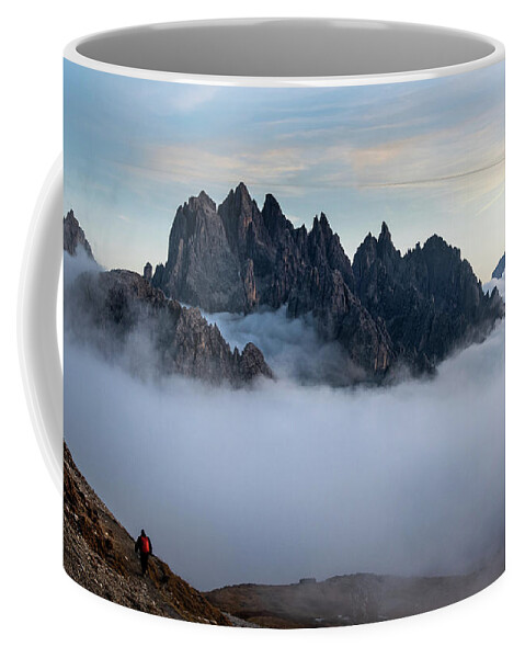 Dolomites Coffee Mug featuring the photograph Mountain peaks above the clouds by Michalakis Ppalis