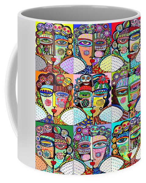 Mythological Coffee Mug featuring the painting Mythological Sugar Skull Angels. The Society of Planet Guardians by Sandra Silberzweig