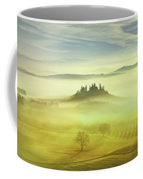 Tuscany Coffee Mug featuring the photograph Farmland in a Foggy Morning by Stefano Orazzini