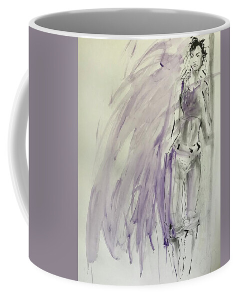 Female Coffee Mug featuring the drawing Waiting #1 by Elizabeth Parashis