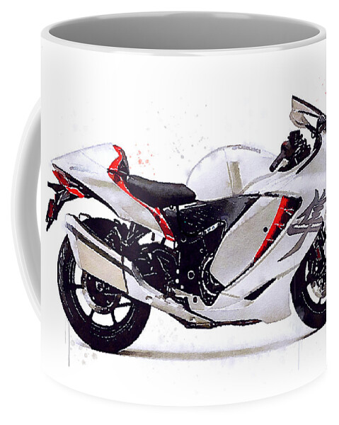Sport Coffee Mug featuring the painting Watercolor Suzuki Hayabusa GSX 1300R motorcycle - oryginal artwork by Vart. by Vart Studio