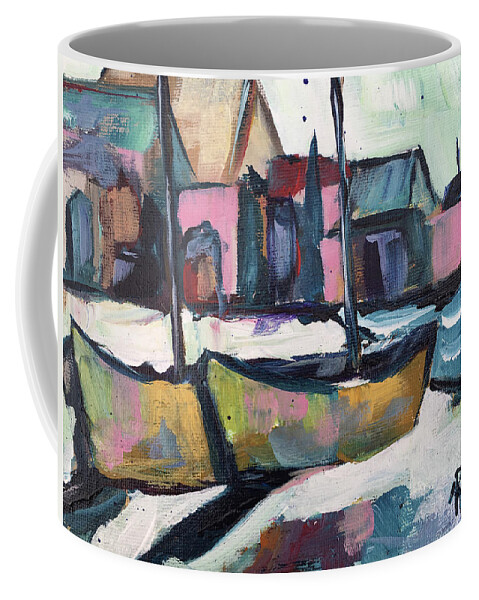 Sailboat Painting Coffee Mug featuring the painting Wharf Boats #2 by Roxy Rich