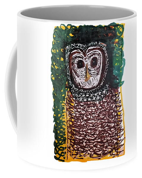 Colorado Coffee Mug featuring the drawing Wood Owl #1 by Pam O'Mara