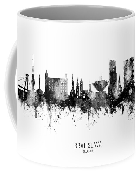 Bratislava Coffee Mug featuring the digital art Bratislava Slovakia Skyline by Michael Tompsett