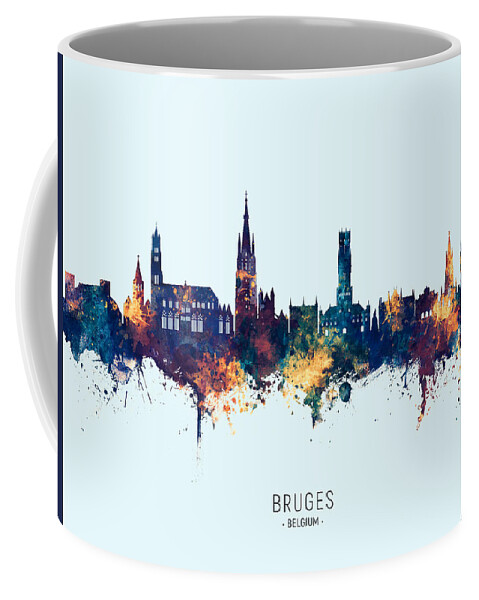 Bruges Coffee Mug featuring the digital art Bruges Belgium Skyline by Michael Tompsett