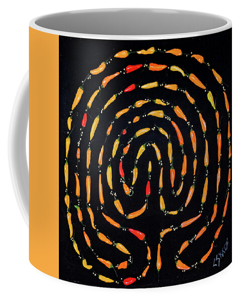 Chilis Coffee Mug featuring the painting 100 Chili Labyrinth by Cyndie Katz
