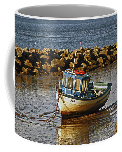 Morecambe Coffee Mug featuring the photograph 11-10-14. MORECAMBE. Fishing Boat Jade. by Lachlan Main